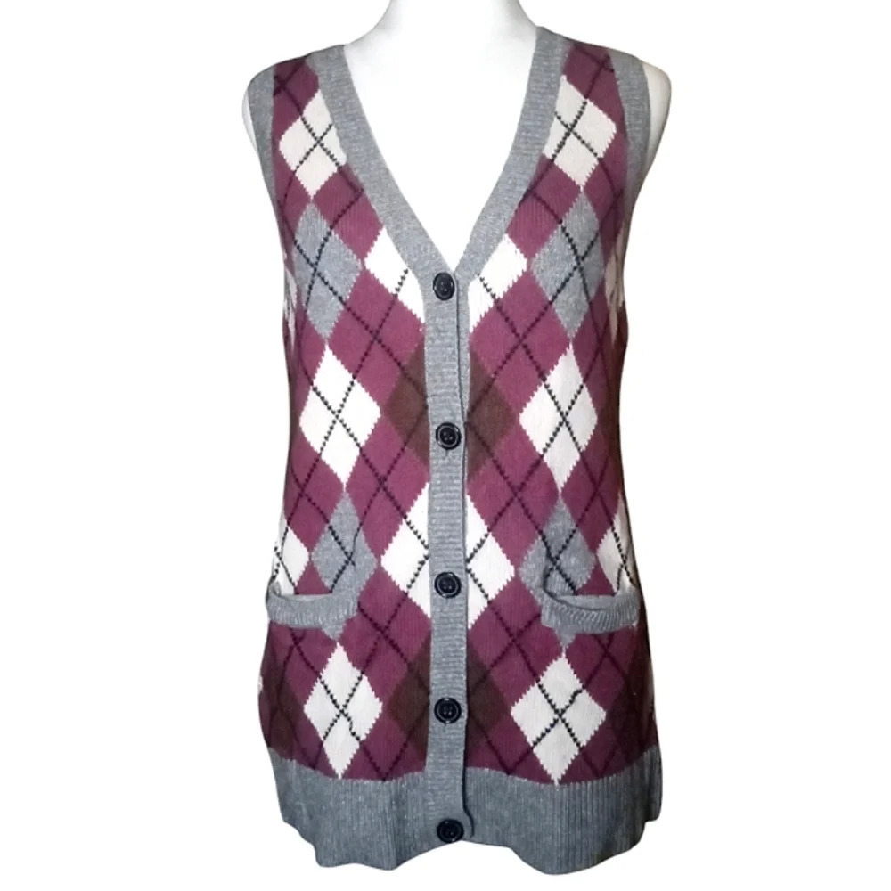 Cabi Women's Book Club Wool Blend Argyle Button Down Sweater Vest Size Small
